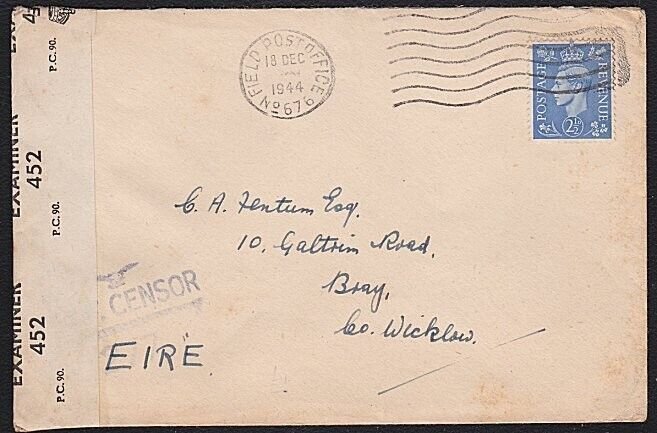 GB SCOTLAND 1944 censor cover FPO 676 machine cancel used at Inverness.....C1801