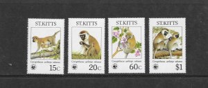 St KITTS-MONKEYS #189-192 WWF  MNH