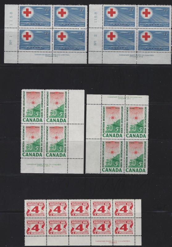 CANADA - PLATE & CORNER BLOCKS LOT #1 MNH CHRISTMAS NARWAL LABOUR RED CROSS QEII