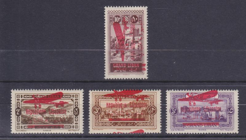 Lebanon Sc C21-C24 MLH. 1928 red overprints on Air Mails of 1927, cplt set, VF