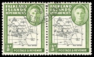 Falkland Is Dep 1948 KGVI ½d EXTRA ISLAND+GAP IN 80th PARALLEL vfu. SG G1aa,G1a.