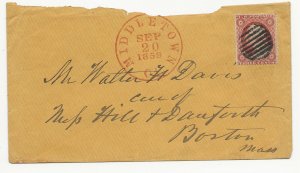 9/20/1859 cover year date Middletown Ct Scott #26 type 3 W Davis Hill & Danforth