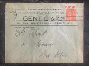 1930s Paris France Commercial Cover Perfin Stamp Gentil & C Supplies