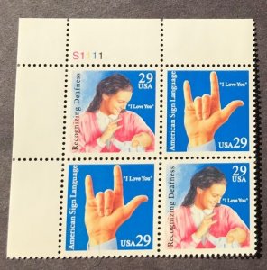 Love Plate Block MNH (4) 29c Scott#2783-84 American Sign Language I LOVE YOU