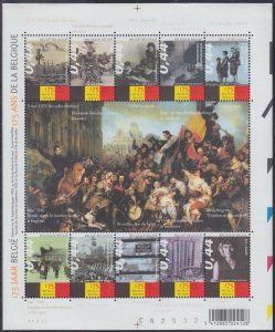 BELGIUM Sc# 2063a-j CPL MNH SHEET of 10 DIFF for BELGIUM's 175th INDEPENDENCE