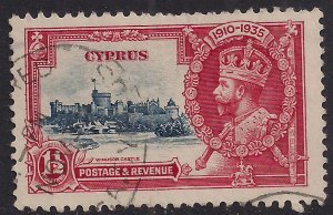 Cyprus 1935 KGV 1 1/2pi Deep Blue & Scarlet Silver Jubilee used SG 145 ( C1047 )