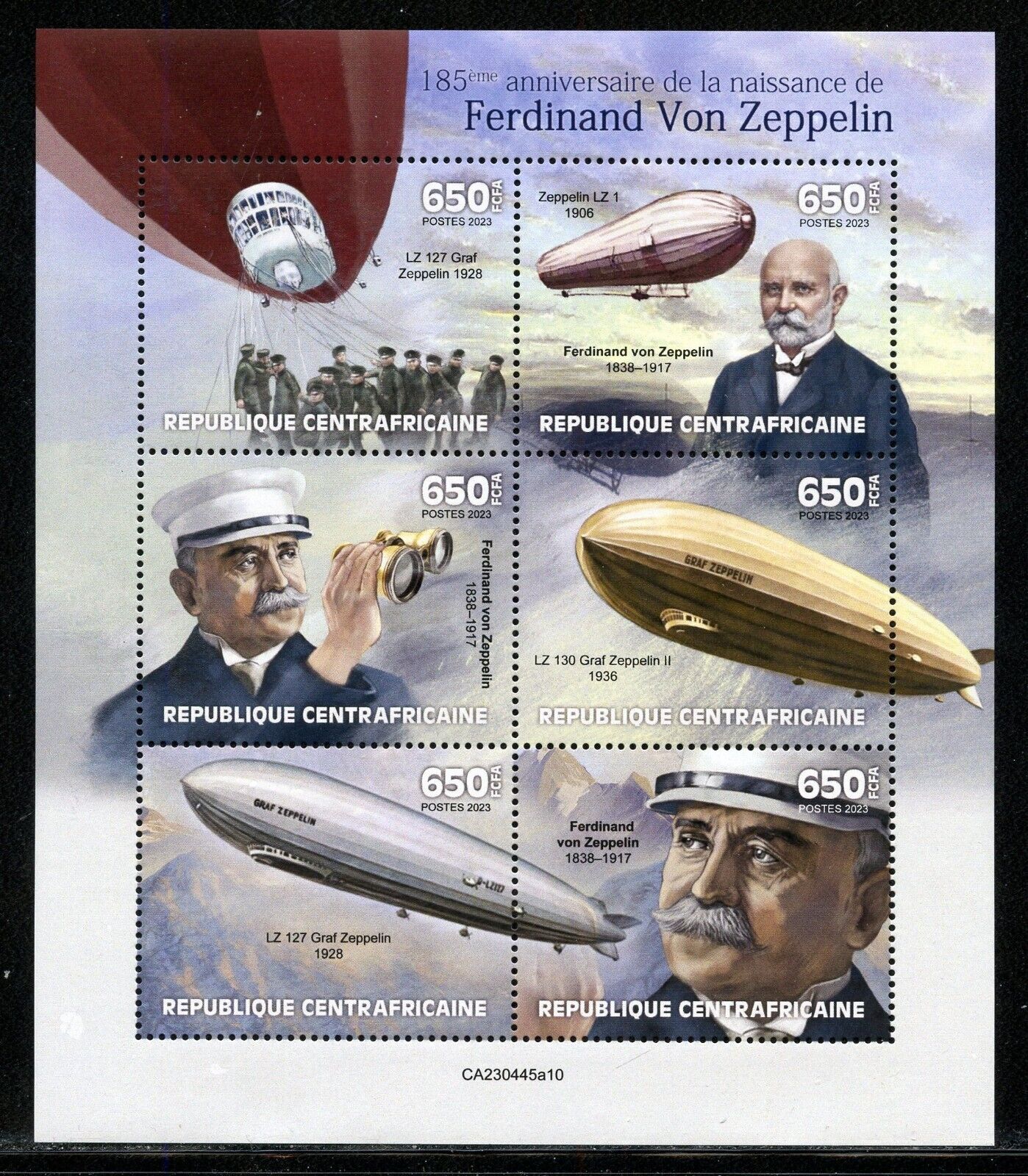 Central Africa 2023 185th Anniversary Of Ferdinand VON Zeppelin Sheet