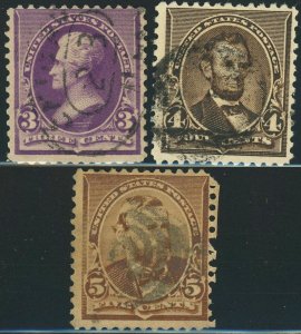 USA #221 #222 #223 Jackson Lincoln Grant Postage Stamps 1890 Used