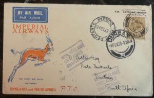 1932 London England First Flight Cover FFC To Durban South Africa Via Johanesbur