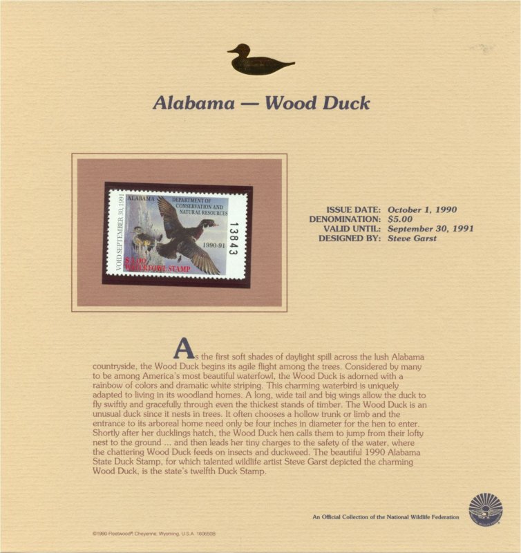 United States 1990 Federal and State Duck Stamps on Fleetwood Presentation Cards