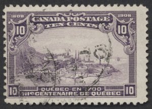 Canada #101 10c Quebec Tercentenary Fine Centered Light CDS Cancel