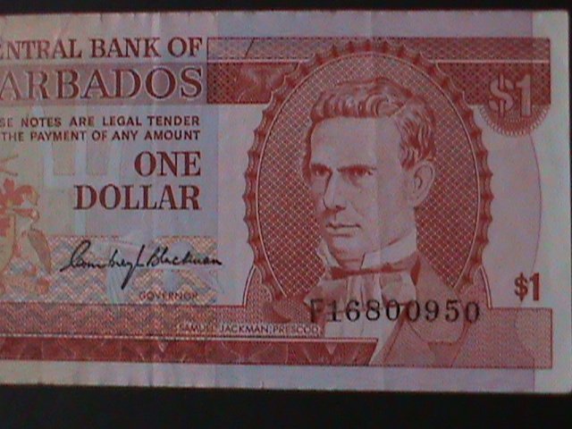 BARBADOS-1973-CENTRAL BANK $1 DOLLAR-LT..CIRULATED NOTE-WE SHIP TO WORLDWIDE