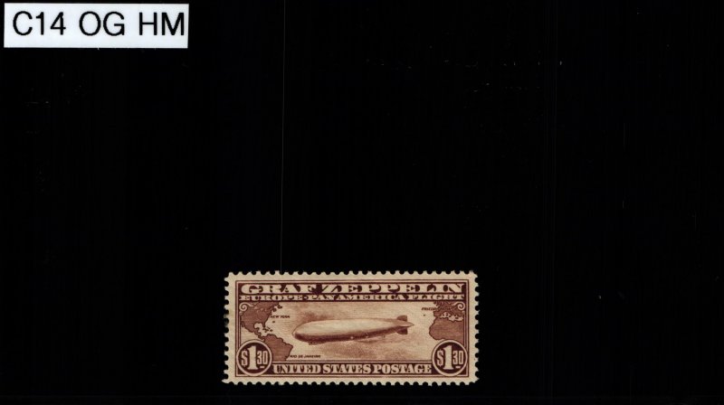 US Scott #C14 - VF - OG - $1.30 Graf Zeppelin - Brown - 1930