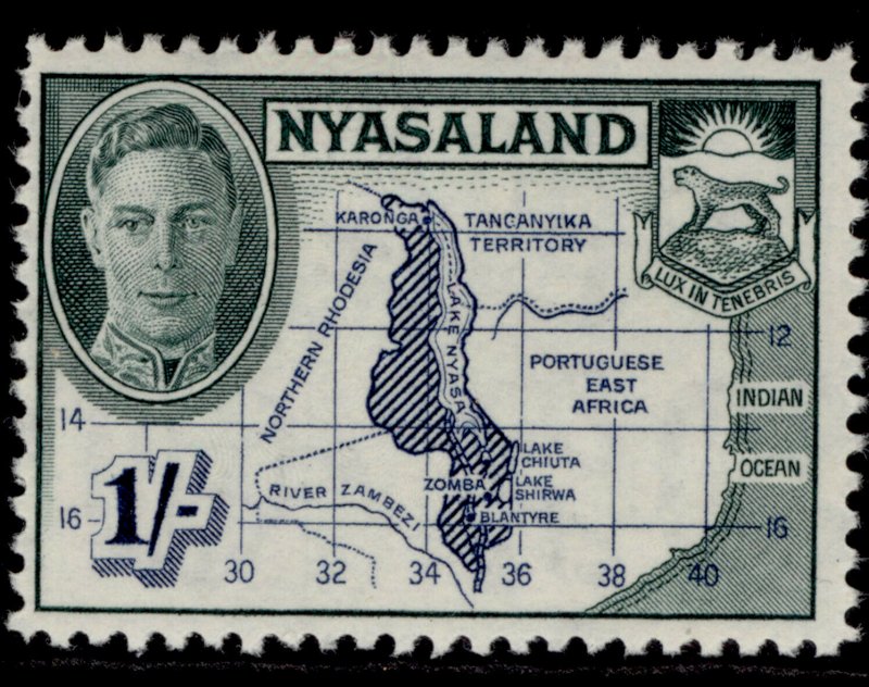 NYASALAND PROTECTORATE GVI SG152, 1s indigo & deep green, NH MINT. 