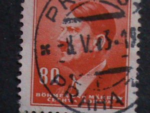 ​CZECHOSLOVAKIA-1942 SC#67 ADOLF HITLER- BOHEMIA & MORAVIA-FANCY CANCEL VF