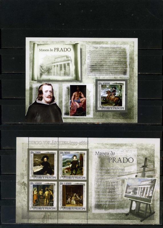 ST.THOMAS & PRINCE 2007 PAINTINGS BY D.VELAZQUEZ SHEET OF 4 STAMPS & S/S MNH 