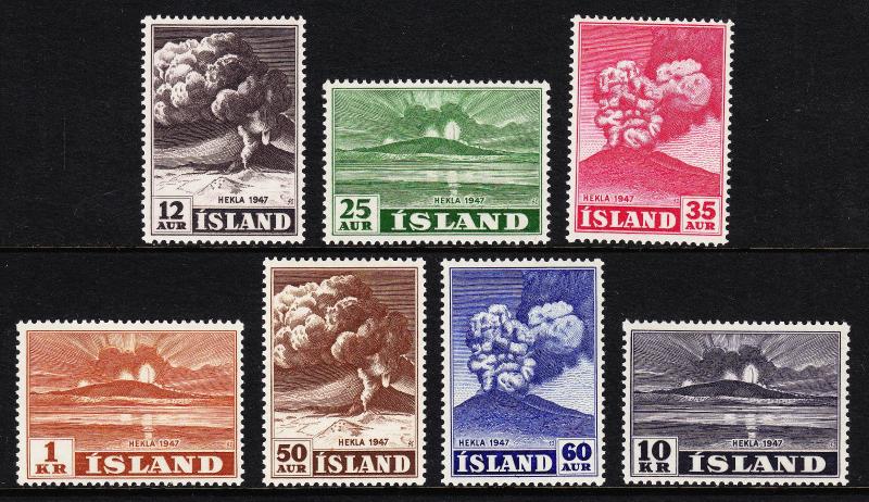 ICELAND — SCOTT 246-252 — 1948 HEKLA ERUPTION SET — MNH — SCV $99.30