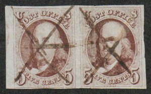 MALACK 1 VF, Pair, sheet margin, nice cancels, bold color! f0391