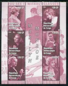CONGO KINSHASA - 2004 - Marilyn Monroe #1 - Perf 6v Sheet - MNH - Private Issue