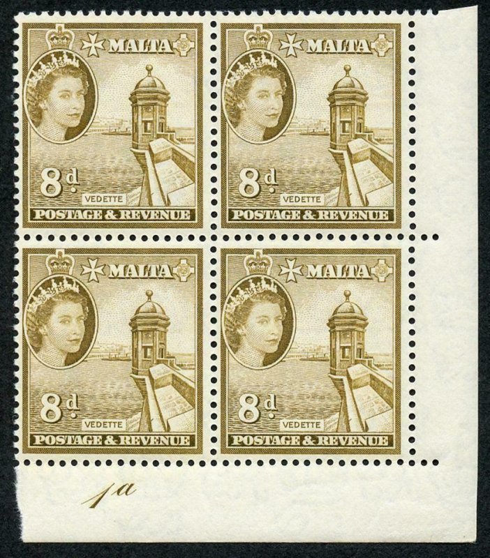 Malta SG275 8d Bistre-brown Plate 1a U/M Block