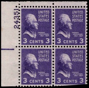 US #807 JEFFERSON MNH UL PLATE BLOCK #24351