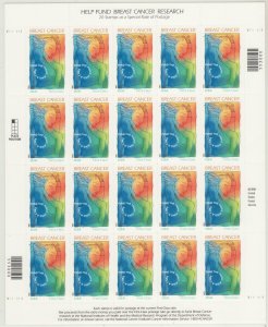 1998 U.S 32¢ + 8¢ Breast Cancer Research Semi Postal complete sheet MNH Sc# B1