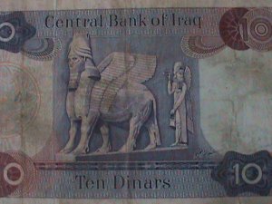 IRAQ-CENTRAL BANK OF IRAQ-10 DINARS CIRCULATED VERY OLD-ANTIQUE BANK NOTE-VF