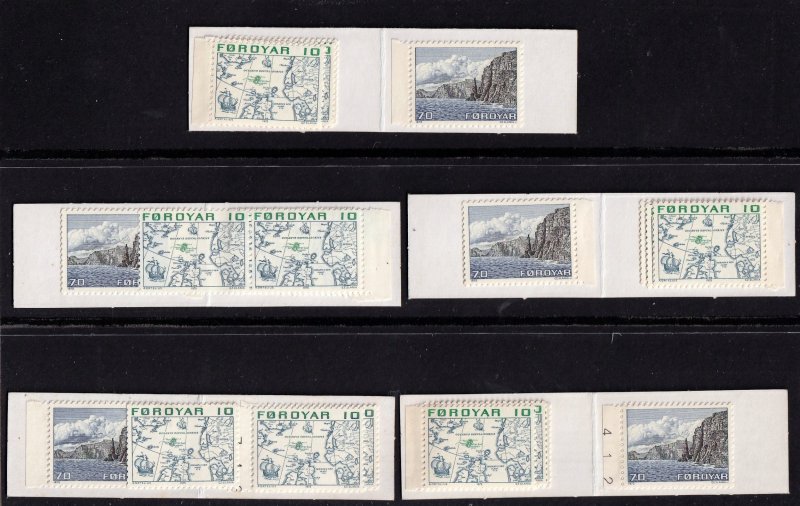 Faroe Island  - 1975 - 5 bklts  MNH  SCARCE 2kr Booklets types