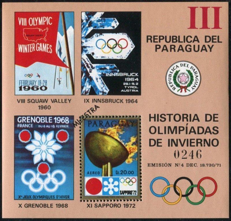 Paraguay C340-C343 Specimen, MNH. Mi Bl.182-185. History of Olympic Games, 1972.