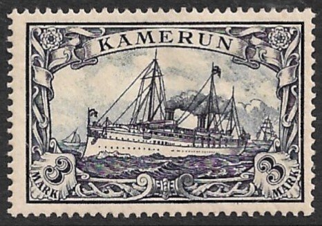 GERMAN CAMEROUN 1900 3mk Kaiser's Yacht Unwmkd Issue Sc 18 MH