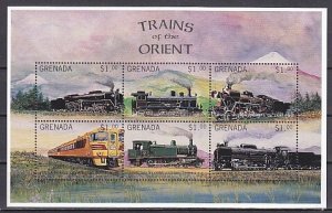Grenada, Scott cat. 2567 a-f. Old Trains of the Orient.
