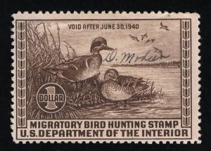 VERY AFFORDABLE GENUINE SCOTT #RW6 F-VF USED 1939 CHOCOLATE DUCK STAMP #19137