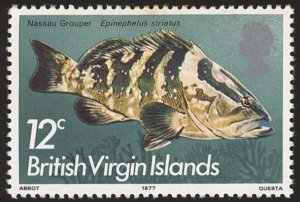 BRITISH VIRGIN ISLANDS Sc 290a VF/MLH - 1977 12¢ Grouper