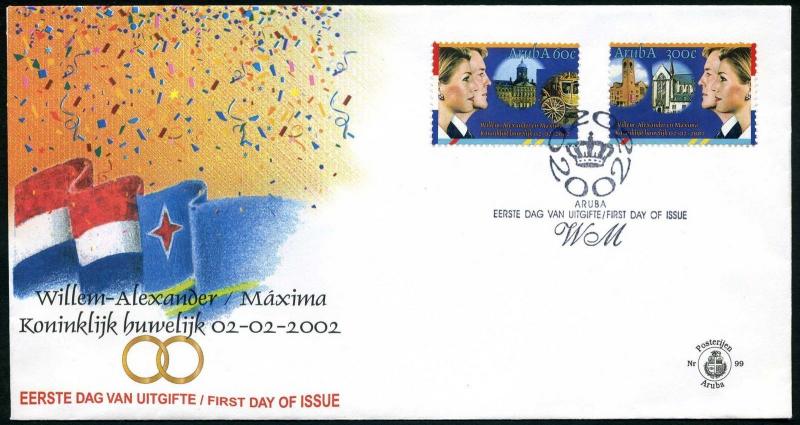 Aruba 215-216 FDC. Royal Wedding 2002.Views,Coach.