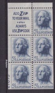 BOBPLATES #1213a Washington Booklet Pane Lower Left 27675 50% MintNH DCV=$50