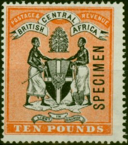 B.C.A Nyasaland 1896 £10 Black & Orange Specimen SG41s Fine & Fresh MM