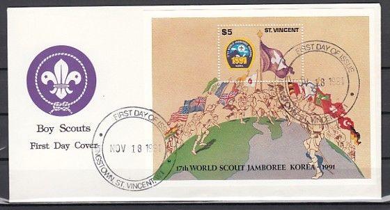 St. Vincent, Scott cat. 1549. Scout Jamboree s/sheet. First day cover. ^