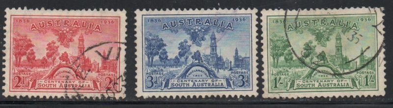 Australia Sc 159-61 1936 100th Anniversary South Australia stamp set used