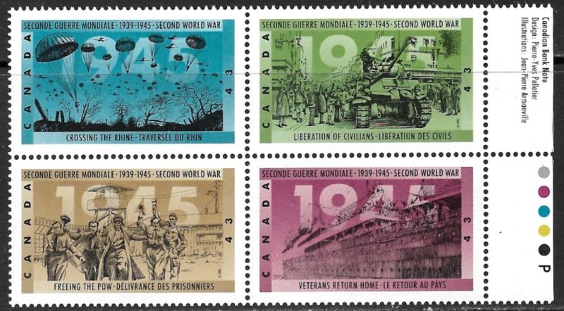 CANADA 1995 WW2 Anniversary Set As Se-tenant Block Sc 1544a MNH