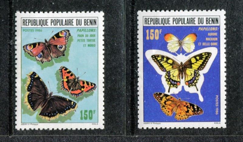 Benin 633-634 , MNH, Insekten Schmetterlinge 1986. x23975