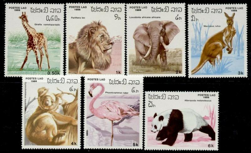 Laos 707-13 MNH Animals, Panda, Elephant, Flamingo, Kangaroo, Koala