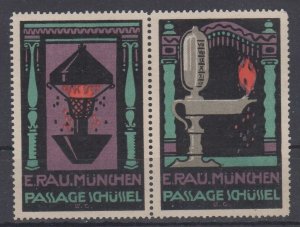 German Advertising Stamps - History of Lighting Series, E. Rau Co., München