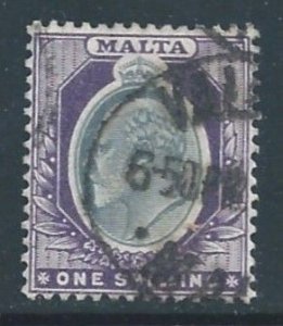 Malta #27 Used 1sh King Edward VII - Wmk. 2
