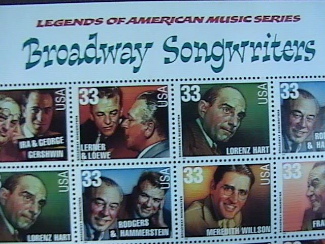 U.S.# 3345-3350(3350a)-MNH-- PANE OF 20--BROADWAY SONG WRITERS --1999