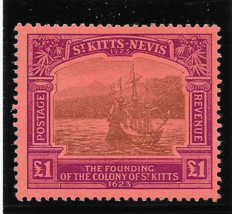 ST.KITTS-NEVIS SG60 1923 TERCENTENARY 1 BLACK & PURPLE ON RED MTD MINT