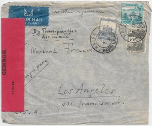 Haifa, Palestine to Los Angeles, Ca 1941 Pacific Clipper A/M Censored (C5554)