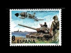 Spain 1980 - Armed Forces Day, Tank, Plane - Individual Stamp Scott #2210 - MNH