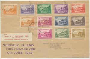 NORFOLK IS 1947 SET FIRST DAY COVER TO AUSTRALIA