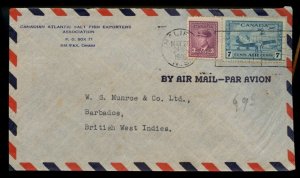 ? 10c per 1/4oz airmail rate, 1940 to BARBADOS Canada cover