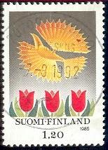 Tulips, Bird, Christmas 1985, Finland SC#730 used